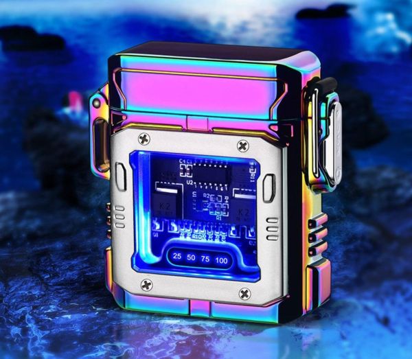 Водонепроницаемая электроимпульсная USB-зажигалка LIGHTER цвет хамелеон с подсветкой в подарочной упаковке